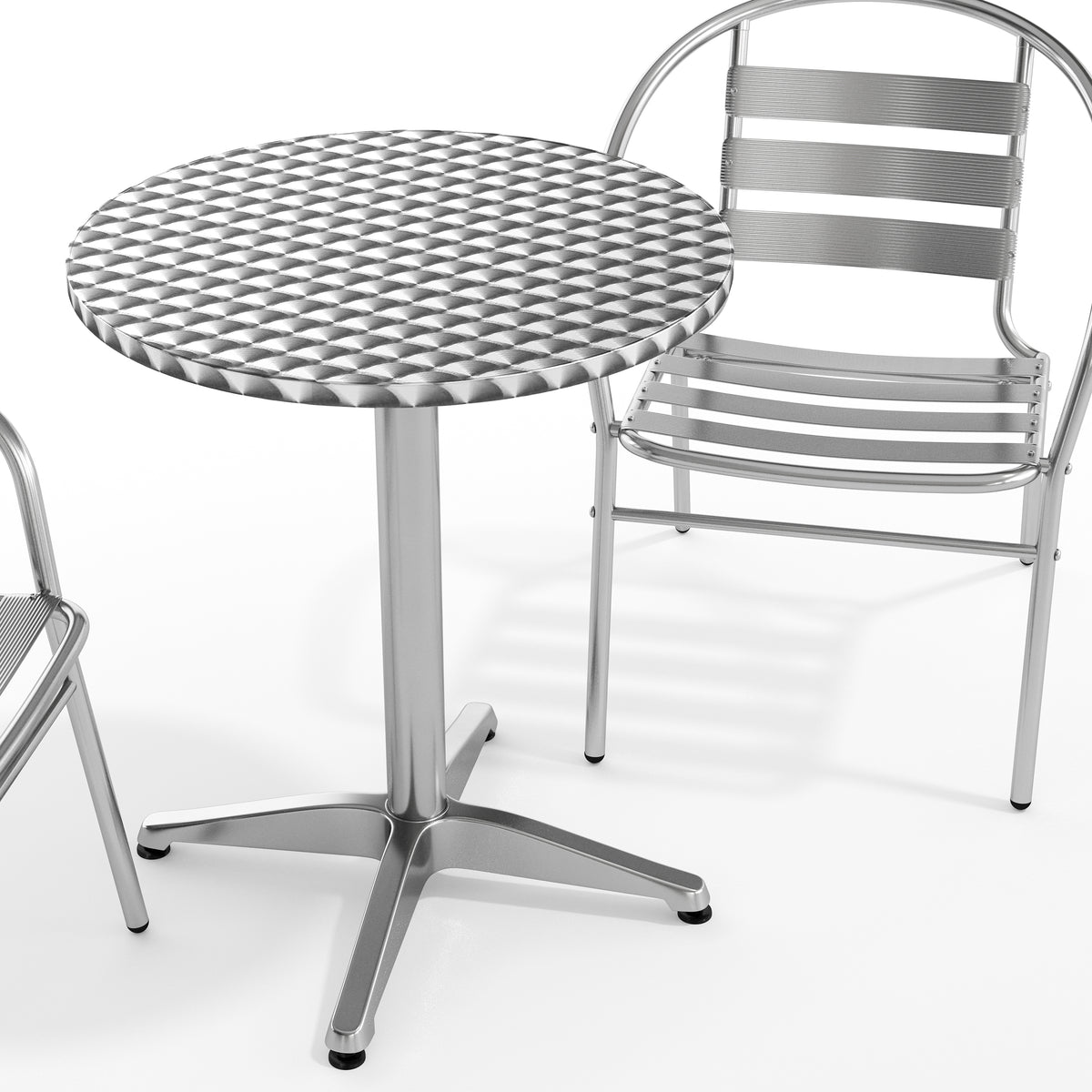 Lila 23.5'' Round Aluminum Indoor-Outdoor Table Set with 2 Slat Back Chairs