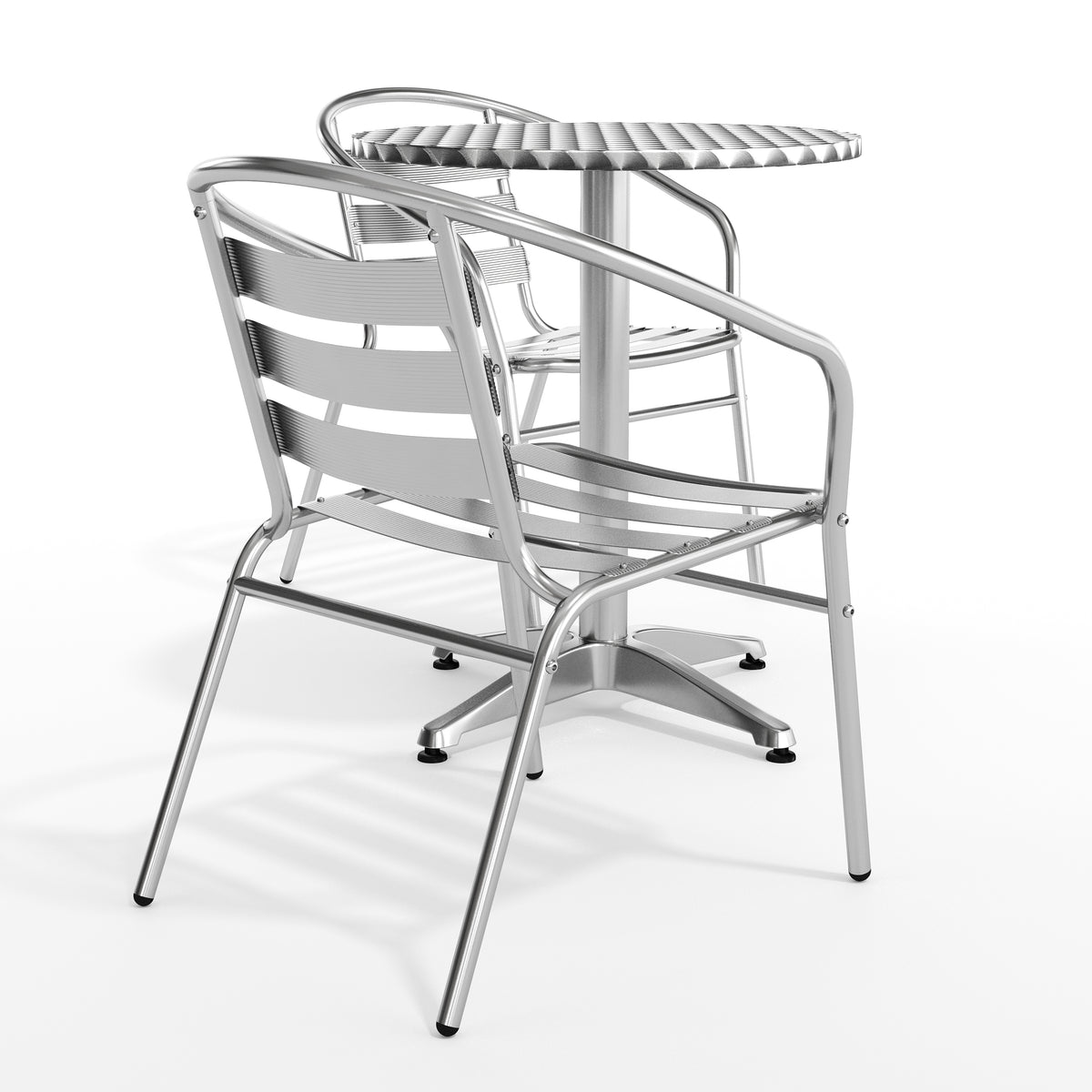 Lila 23.5'' Round Aluminum Indoor-Outdoor Table Set with 2 Slat Back Chairs