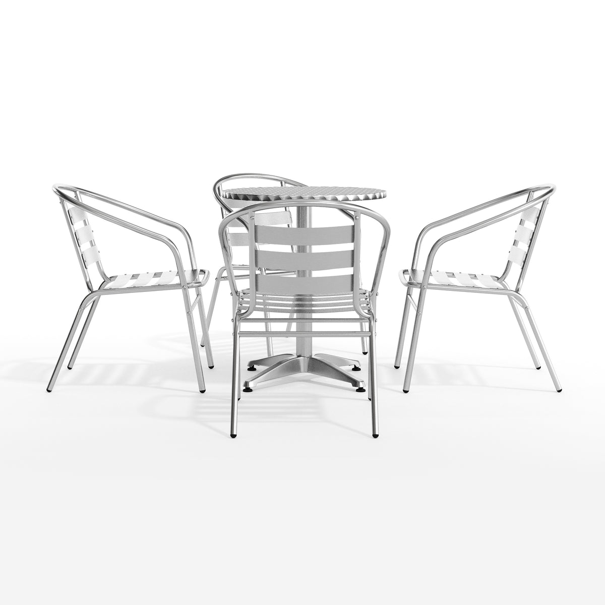 Lila 23.5'' Round Aluminum Indoor-Outdoor Table Set with 4 Slat Back Chairs