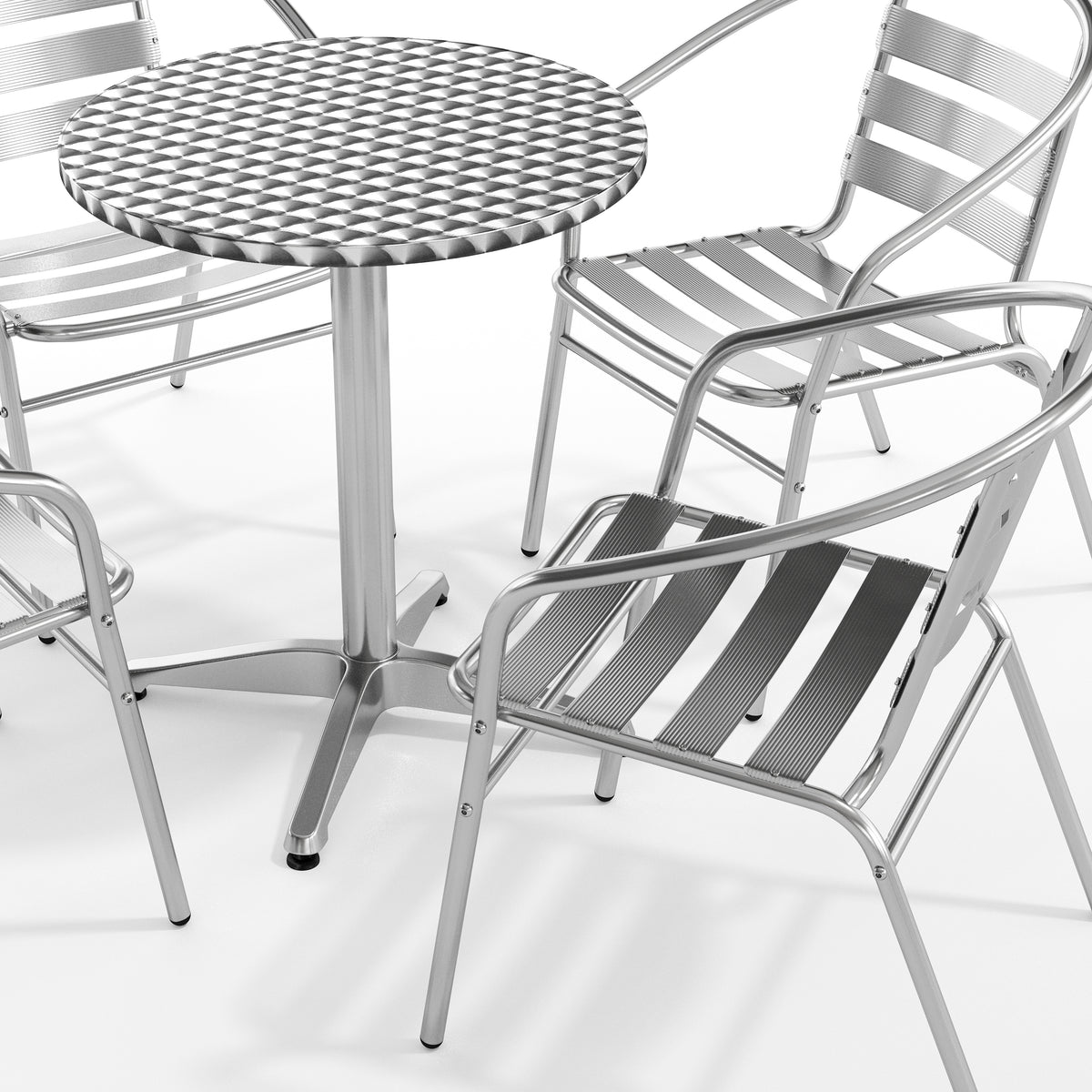 Lila 23.5'' Round Aluminum Indoor-Outdoor Table Set with 4 Slat Back Chairs