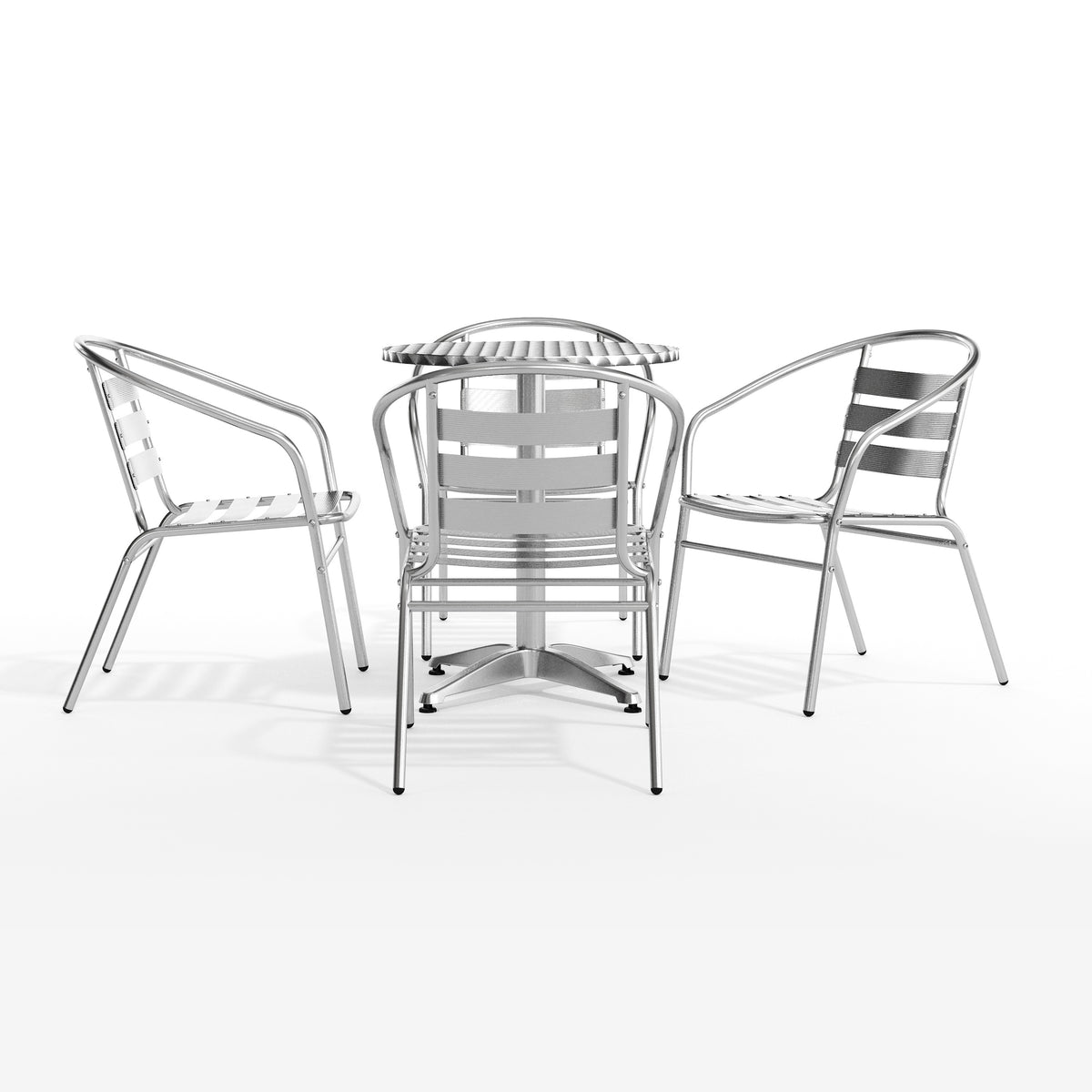Lila 23.5'' Round Aluminum Indoor-Outdoor Table Set with 4 Slat Back Chairs