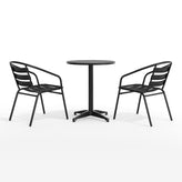 Lila 23.5'' Black Round Aluminum Indoor-Outdoor Table Set with 2 Black Slat Back Chairs