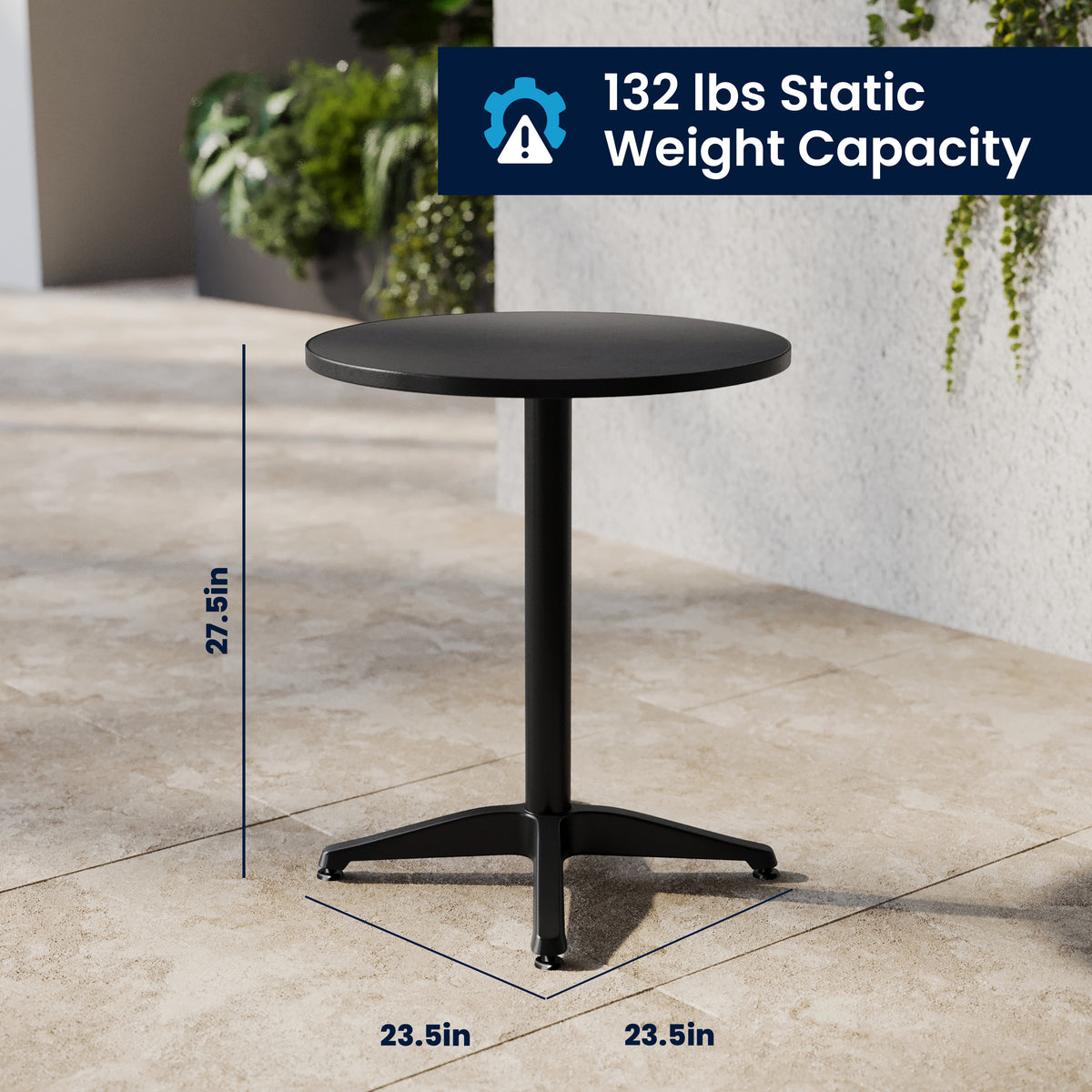 Lila 23.5'' Black Round Aluminum Indoor-Outdoor Table Set with 2 Black Slat Back Chairs