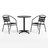 Lila 23.5'' Black Round Aluminum Indoor-Outdoor Table Set with 2 Black Slat Back Chairs