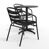 Lila 23.5'' Black Round Aluminum Indoor-Outdoor Table Set with 2 Black Slat Back Chairs