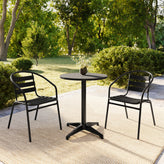 Lila 23.5'' Black Round Aluminum Indoor-Outdoor Table Set with 2 Black Slat Back Chairs
