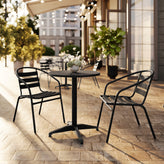 Lila 23.5'' Black Round Aluminum Indoor-Outdoor Table Set with 2 Black Slat Back Chairs