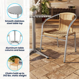 Lila 23.5'' Round Aluminum Indoor-Outdoor Table Set with 2 Beige Rattan Chairs