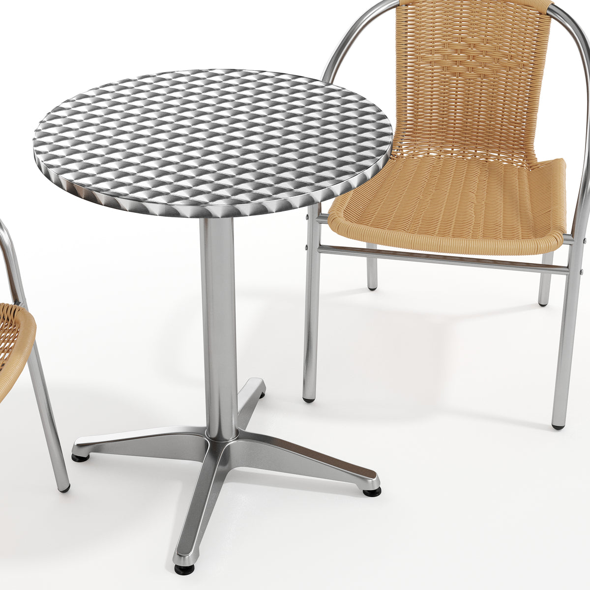 Lila 23.5'' Round Aluminum Indoor-Outdoor Table Set with 2 Beige Rattan Chairs