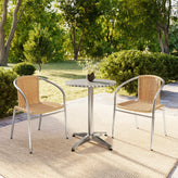 Lila 23.5'' Round Aluminum Indoor-Outdoor Table Set with 2 Beige Rattan Chairs