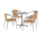 Lila 23.5'' Round Aluminum Indoor-Outdoor Table Set with 4 Beige Rattan Chairs