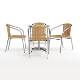 Lila 23.5'' Round Aluminum Indoor-Outdoor Table Set with 4 Beige Rattan Chairs