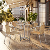 Lila 23.5'' Round Aluminum Indoor-Outdoor Table Set with 4 Beige Rattan Chairs