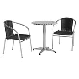 Lila 23.5'' Round Aluminum Indoor-Outdoor Table Set with 2 Black Rattan Chairs