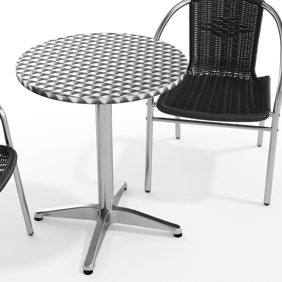 Lila 23.5'' Round Aluminum Indoor-Outdoor Table Set with 2 Black Rattan Chairs