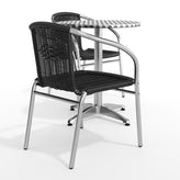 Lila 23.5'' Round Aluminum Indoor-Outdoor Table Set with 2 Black Rattan Chairs