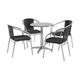 Lila 23.5'' Round Aluminum Indoor-Outdoor Table Set with 4 Black Rattan Chairs