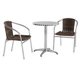 Lila 23.5'' Round Aluminum Indoor-Outdoor Table Set with 2 Dark Brown Rattan Chairs