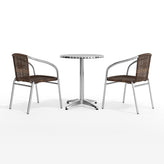 Lila 23.5'' Round Aluminum Indoor-Outdoor Table Set with 2 Dark Brown Rattan Chairs