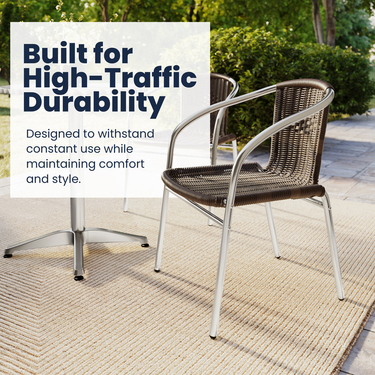 Lila 23.5'' Round Aluminum Indoor-Outdoor Table Set with 2 Dark Brown Rattan Chairs