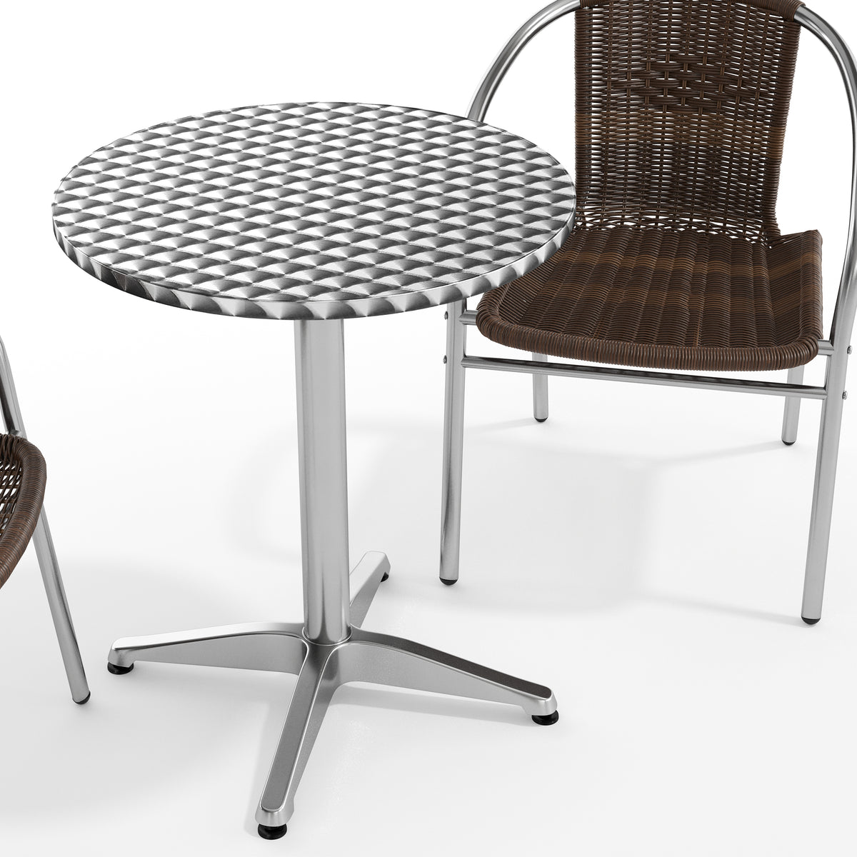 Lila 23.5'' Round Aluminum Indoor-Outdoor Table Set with 2 Dark Brown Rattan Chairs