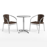 Lila 23.5'' Round Aluminum Indoor-Outdoor Table Set with 2 Dark Brown Rattan Chairs