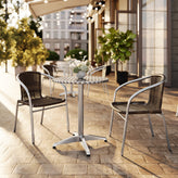 Lila 23.5'' Round Aluminum Indoor-Outdoor Table Set with 2 Dark Brown Rattan Chairs