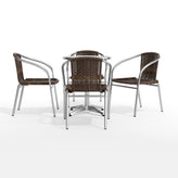 Lila 23.5'' Round Aluminum Indoor-Outdoor Table Set with 4 Dark Brown Rattan Chairs