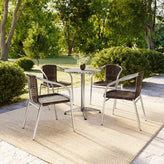 Lila 23.5'' Round Aluminum Indoor-Outdoor Table Set with 4 Dark Brown Rattan Chairs