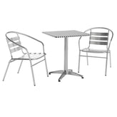 Lila 23.5'' Square Aluminum Indoor-Outdoor Table Set with 2 Slat Back Chairs