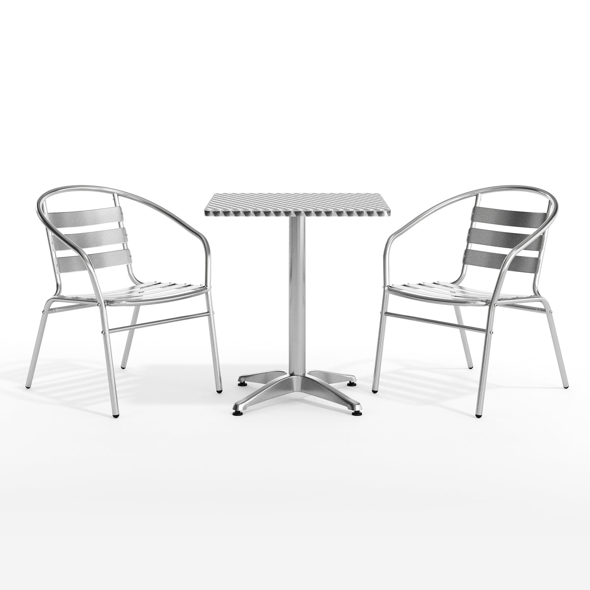 Lila 23.5'' Square Aluminum Indoor-Outdoor Table Set with 2 Slat Back Chairs