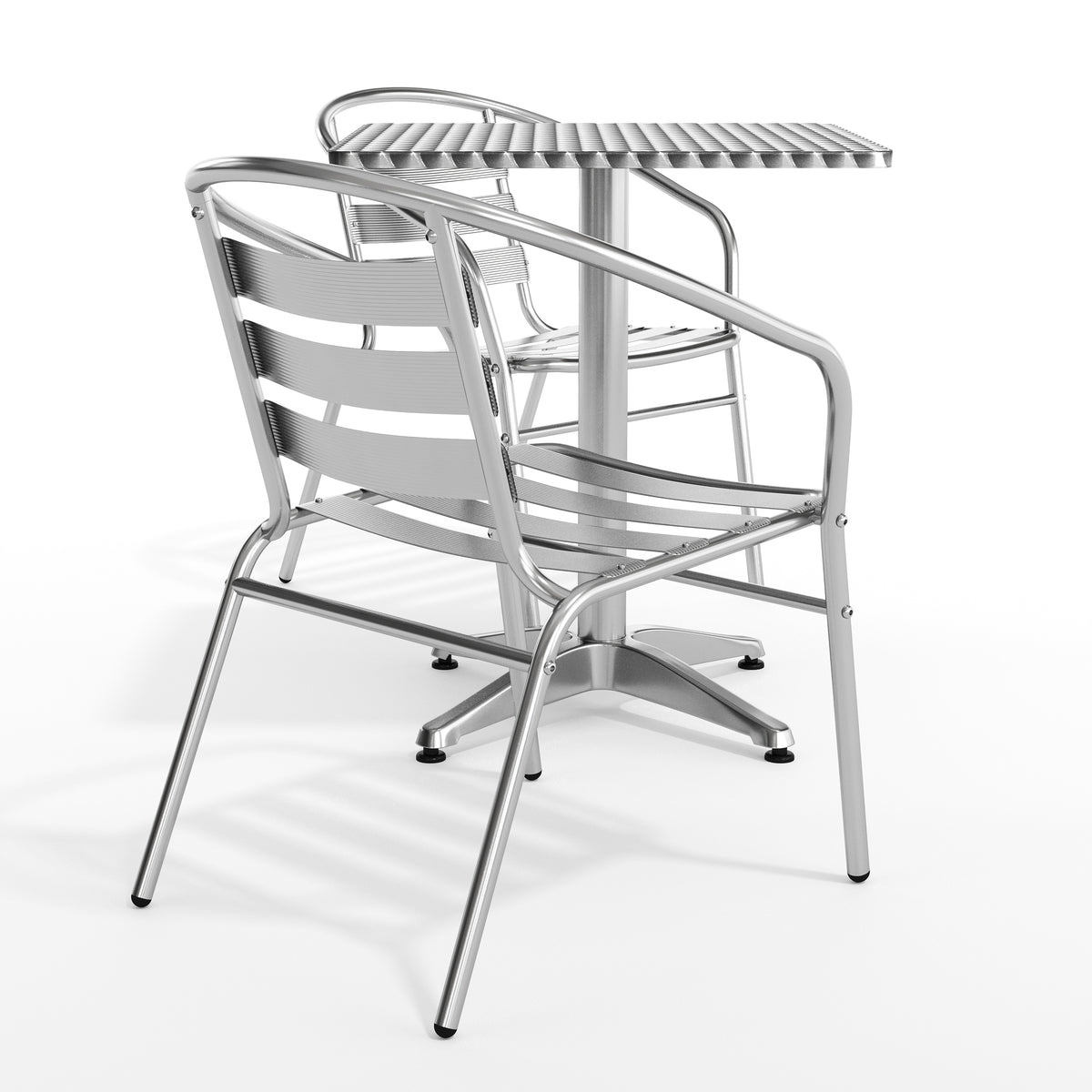 Lila 23.5'' Square Aluminum Indoor-Outdoor Table Set with 2 Slat Back Chairs