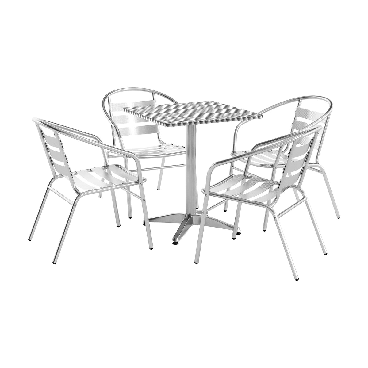 Lila 23.5'' Square Aluminum Indoor-Outdoor Table Set with 4 Slat Back Chairs