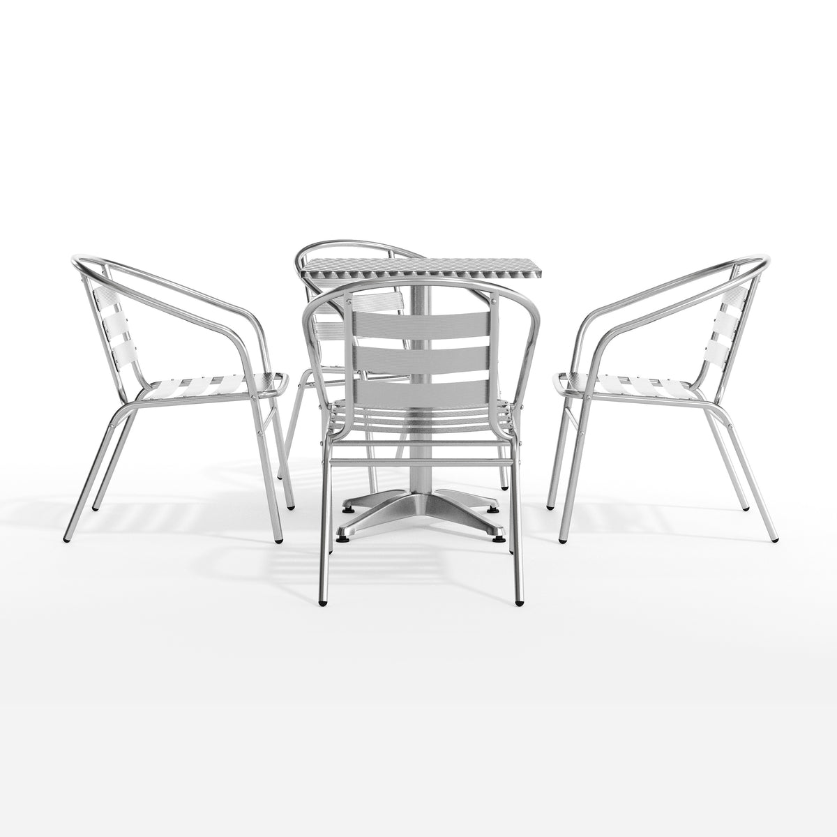 Lila 23.5'' Square Aluminum Indoor-Outdoor Table Set with 4 Slat Back Chairs