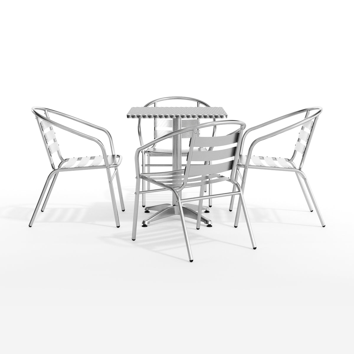 Lila 23.5'' Square Aluminum Indoor-Outdoor Table Set with 4 Slat Back Chairs