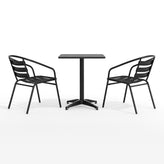 Lila 23.5'' Black Square Aluminum Indoor-Outdoor Table Set with 2 Black Slat Back Chairs
