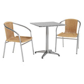Lila 23.5'' Square Aluminum Indoor-Outdoor Table Set with 2 Beige Rattan Chairs