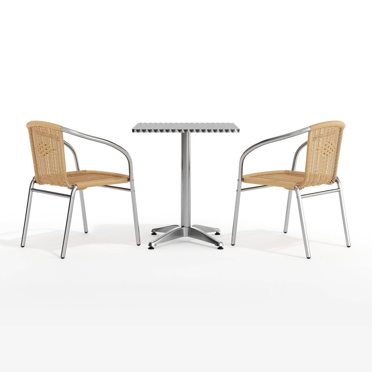 Lila 23.5'' Square Aluminum Indoor-Outdoor Table Set with 2 Beige Rattan Chairs