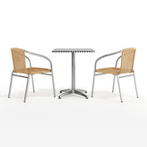 Lila 23.5'' Square Aluminum Indoor-Outdoor Table Set with 2 Beige Rattan Chairs