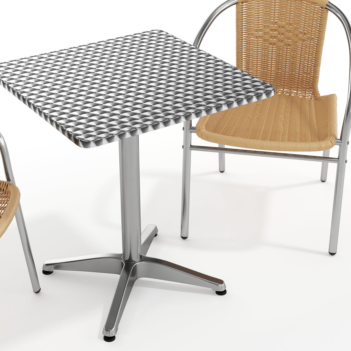 Lila 23.5'' Square Aluminum Indoor-Outdoor Table Set with 2 Beige Rattan Chairs