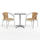 Lila 23.5'' Square Aluminum Indoor-Outdoor Table Set with 2 Beige Rattan Chairs