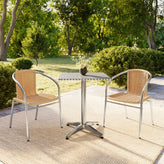 Lila 23.5'' Square Aluminum Indoor-Outdoor Table Set with 2 Beige Rattan Chairs