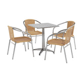 Lila 23.5'' Square Aluminum Indoor-Outdoor Table Set with 4 Beige Rattan Chairs