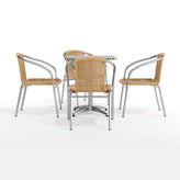Lila 23.5'' Square Aluminum Indoor-Outdoor Table Set with 4 Beige Rattan Chairs