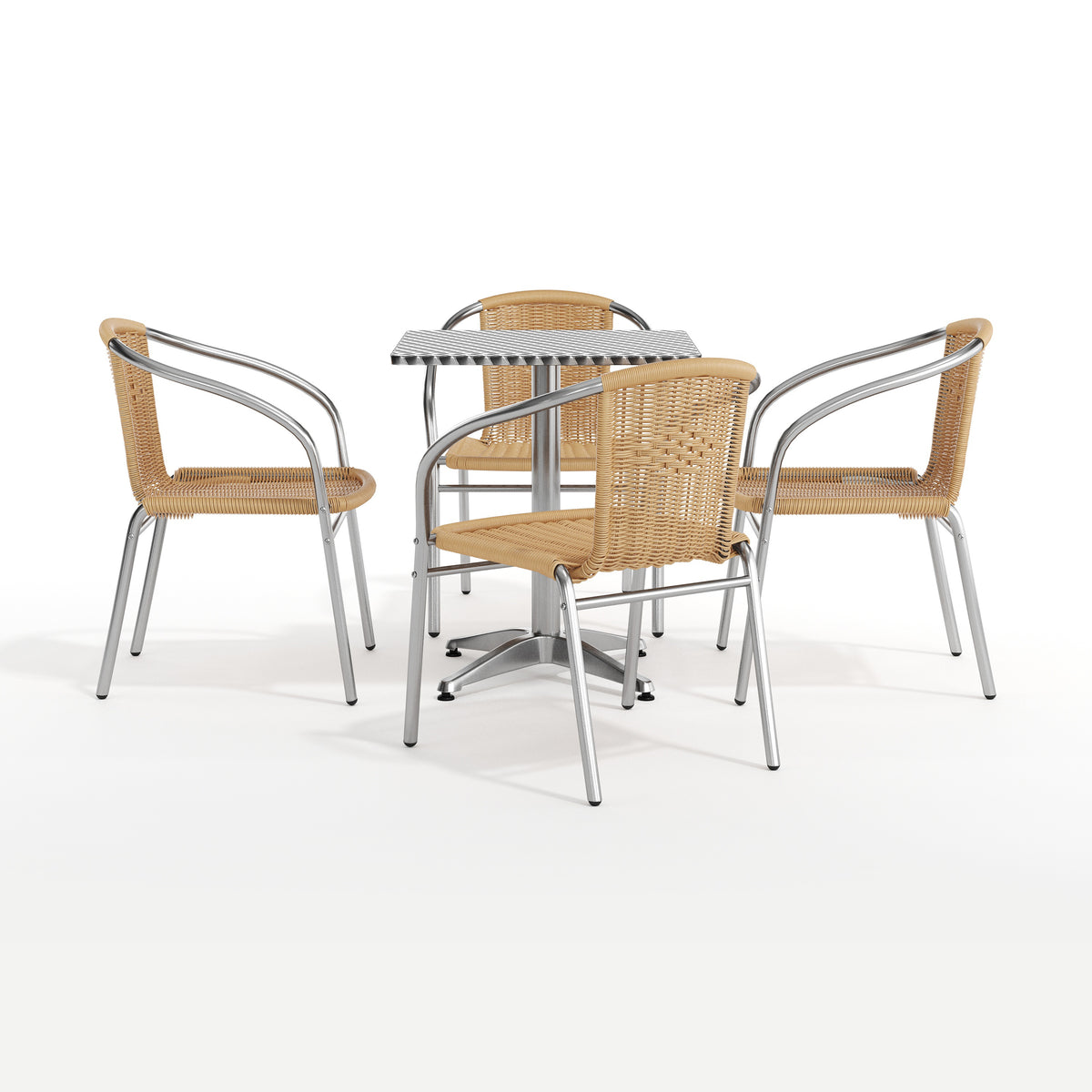 Lila 23.5'' Square Aluminum Indoor-Outdoor Table Set with 4 Beige Rattan Chairs