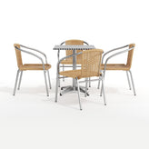 Lila 23.5'' Square Aluminum Indoor-Outdoor Table Set with 4 Beige Rattan Chairs