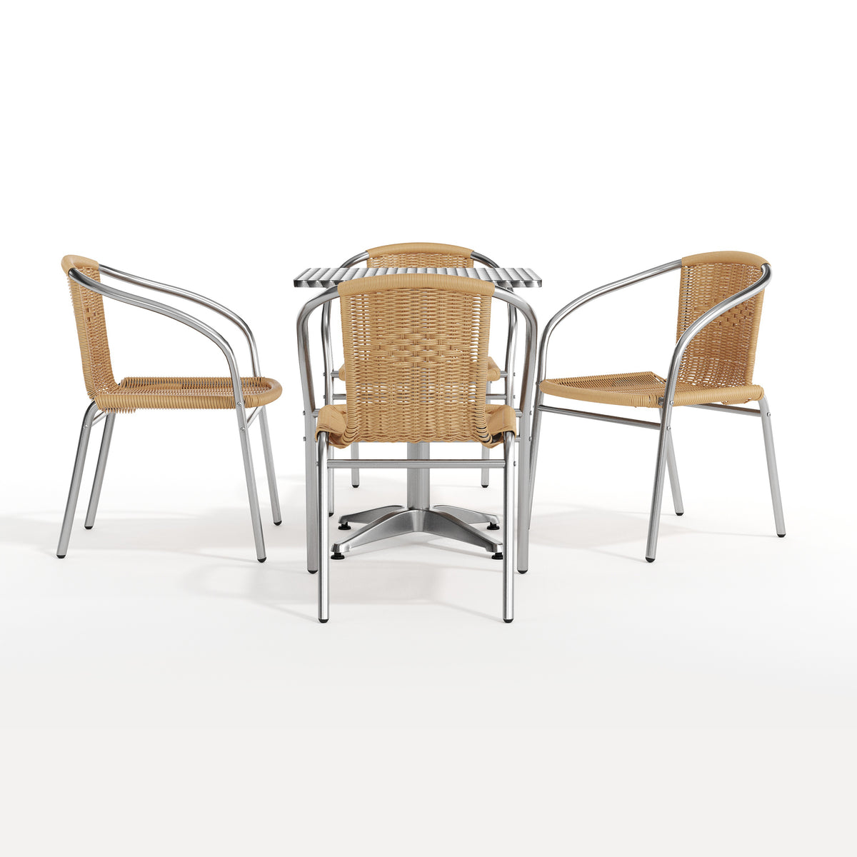 Lila 23.5'' Square Aluminum Indoor-Outdoor Table Set with 4 Beige Rattan Chairs