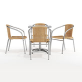 Lila 23.5'' Square Aluminum Indoor-Outdoor Table Set with 4 Beige Rattan Chairs