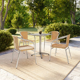 Lila 23.5'' Square Aluminum Indoor-Outdoor Table Set with 4 Beige Rattan Chairs