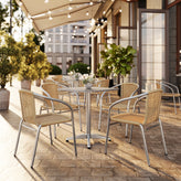 Lila 23.5'' Square Aluminum Indoor-Outdoor Table Set with 4 Beige Rattan Chairs